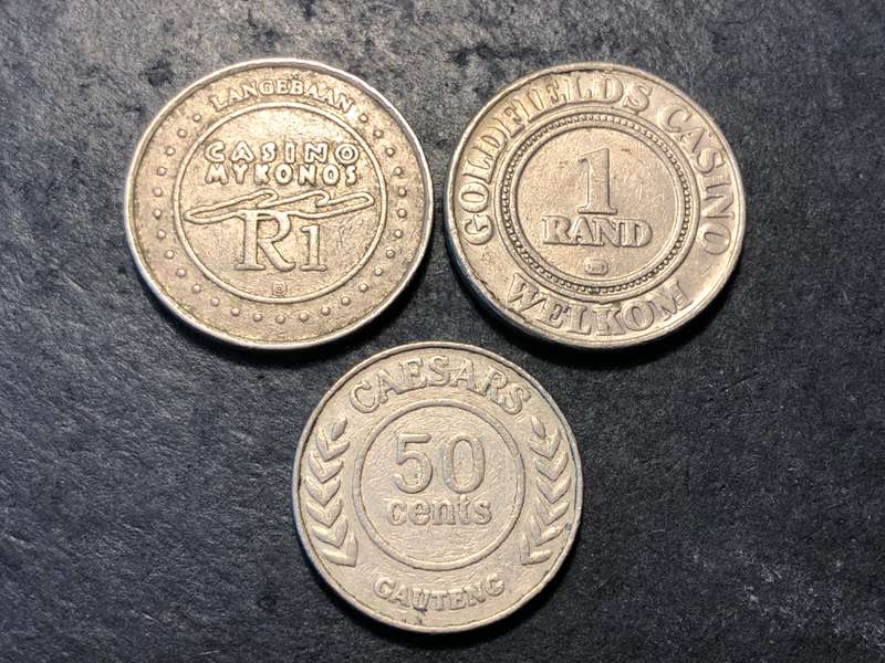 Lot of 3x South African Casino tokens - 2x One Rand tokens and one 50 cent token