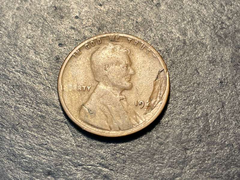 1920 San Francisco Mint American 1 cent (Wheat penny) with severe planchet lamination error