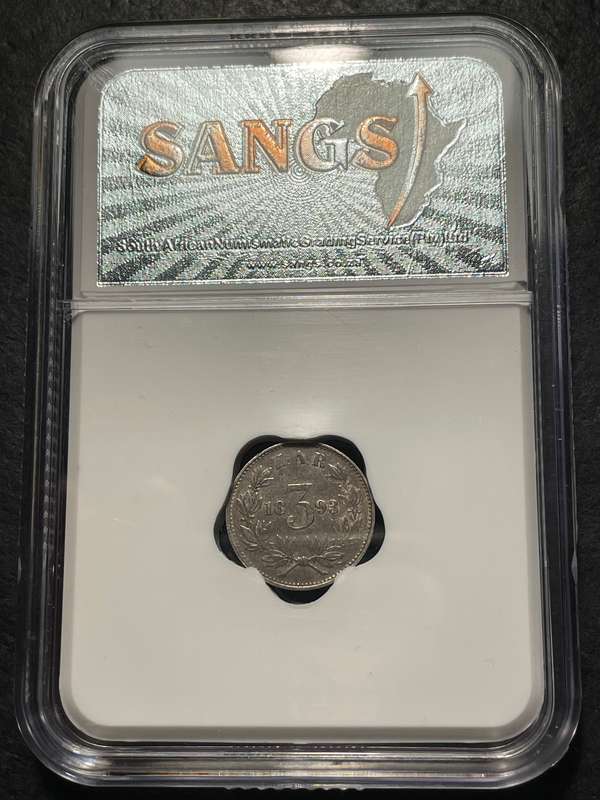 ZAR Silver 1893 Tickey (3 pence) coin - SANGS graded AU55!