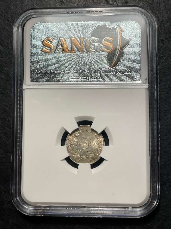 ZAR Silver 1897 Tickey (3 pence) coin - SANGS graded MS61!