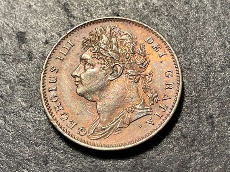Beautiful 200 year old British farthing (1/4 penny) bronze coin from 1825