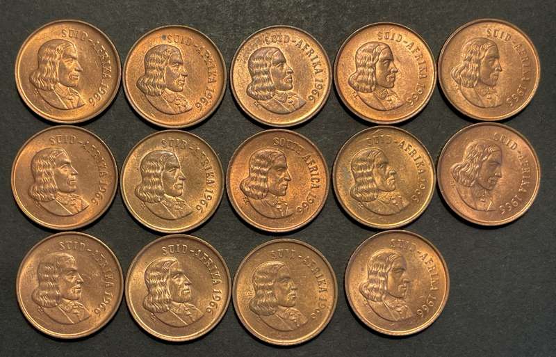 Collection of high grade 1966 RSA 1 cent coins