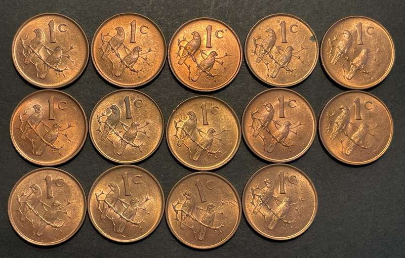 Collection of high grade 1966 RSA 1 cent coins