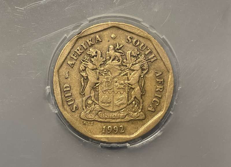 Error 1992 RSA 50 cent with a major Rotated die error - SANGS Graded