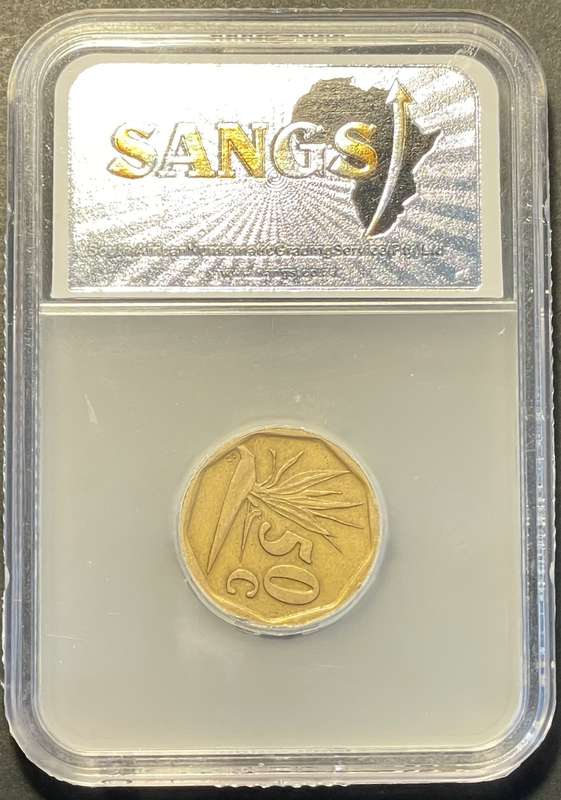 Error 1992 RSA 50 cent with a major Rotated die error - SANGS Graded