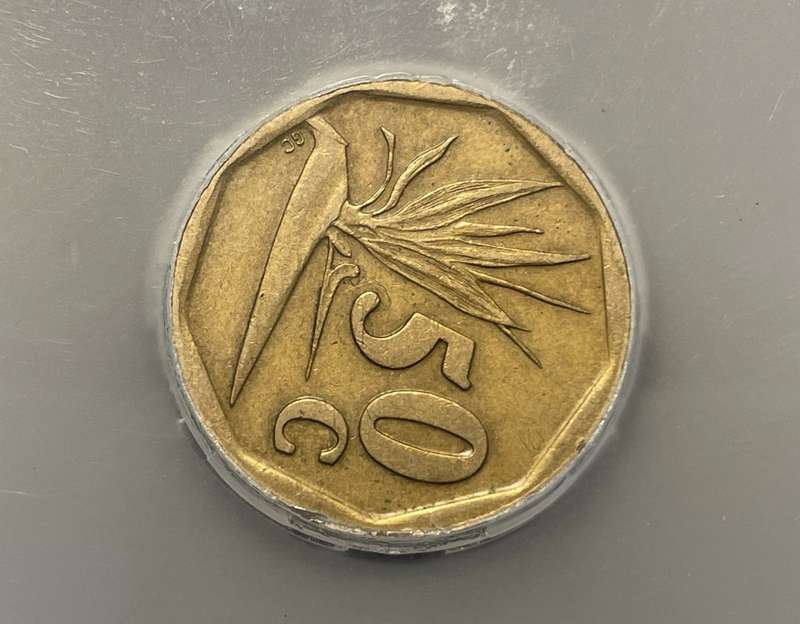 Error 1992 RSA 50 cent with a major Rotated die error - SANGS Graded