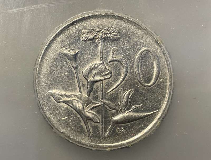 Rare Error 1966 RSA 50 cent struck on thin blank - SANGS graded