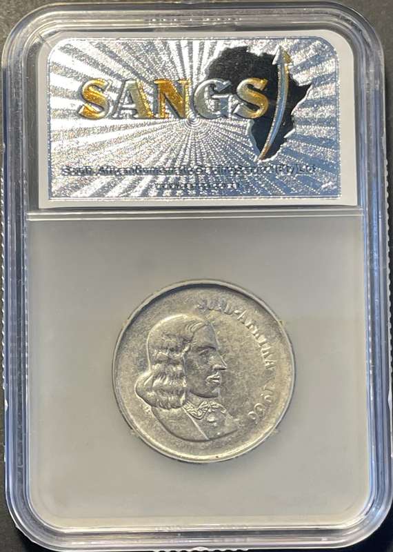 Rare Error 1966 RSA 50 cent struck on thin blank - SANGS graded