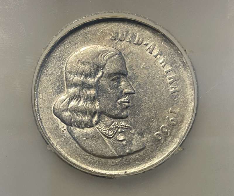 Rare Error 1966 RSA 50 cent struck on thin blank - SANGS graded