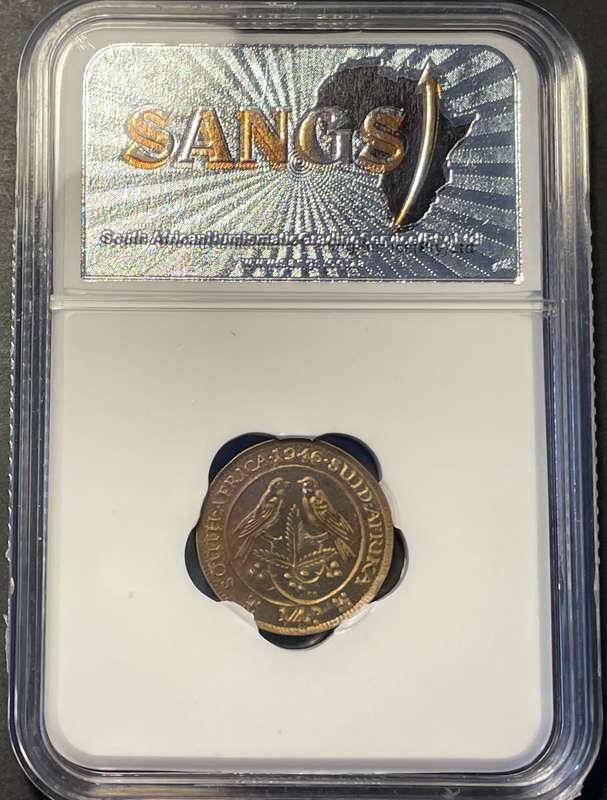 Very Rare Error 1946 SA Union 1/4 penny coin with an "Extreme Pressure Error" - SANGS Graded