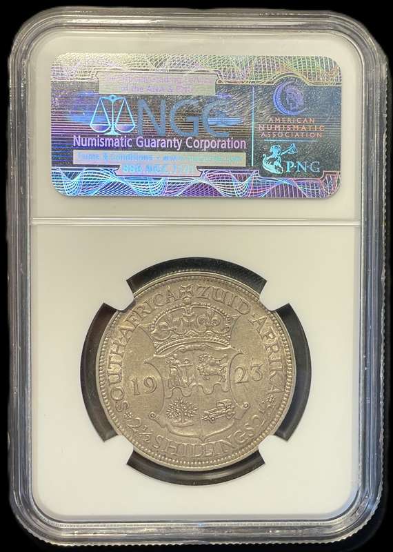 Scarce 1923 SA Union silver 2 ½ shillings coin graded AU50 by NGC
