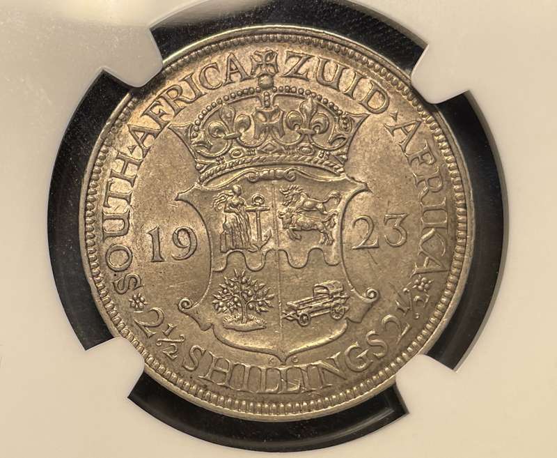 Scarce 1923 SA Union silver 2 ½ shillings coin graded AU50 by NGC