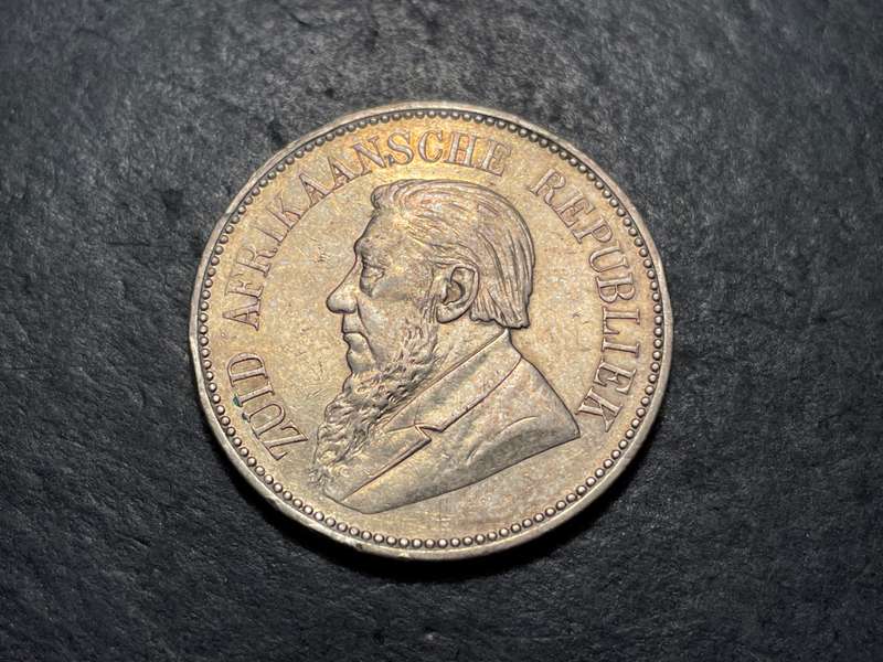 Silver 1897 ZAR half crown (2 1/2 shillings) - Ex mounted