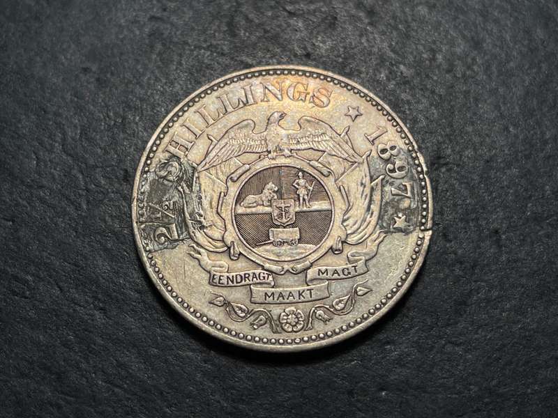 Silver 1897 ZAR half crown (2 1/2 shillings) - Ex mounted