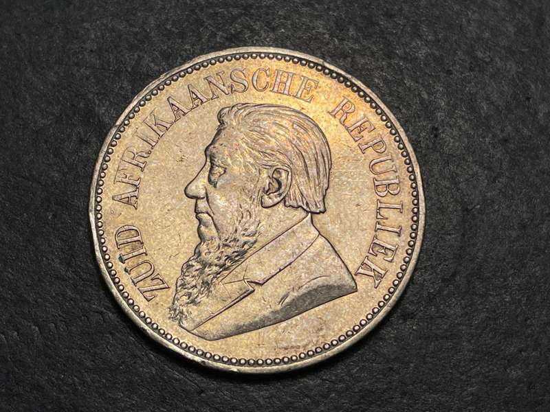 Silver 1897 ZAR half crown (2 1/2 shillings) - Ex mounted