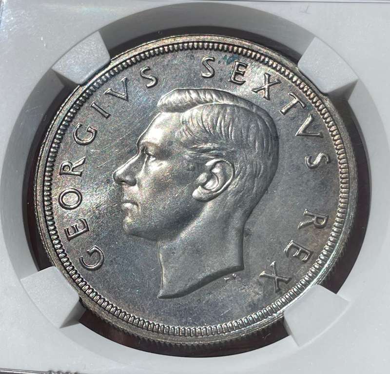 Gunmetal toning 1948 SILVER 5 shillings (crown) coin - NGC graded PF64 - Only 1,120 minted!