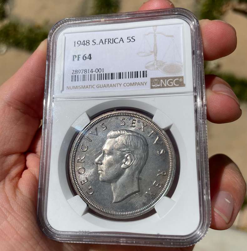 Gunmetal toning 1948 SILVER 5 shillings (crown) coin - NGC graded PF64 - Only 1,120 minted!