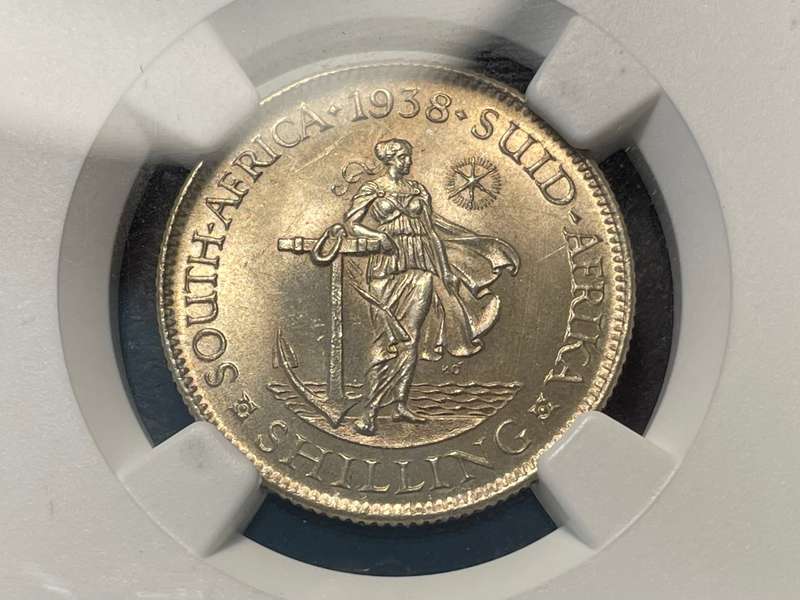 Lustrous 1938 Silver 1 shilling (1/-) coin - NGC graded MS63 - Only 14 graded better at NGC