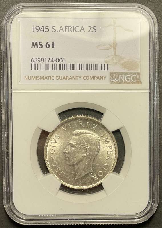Rare 1945 SA Union silver 2 shilling coin NGC Graded MS61 - In my opinion it should be at least a 62