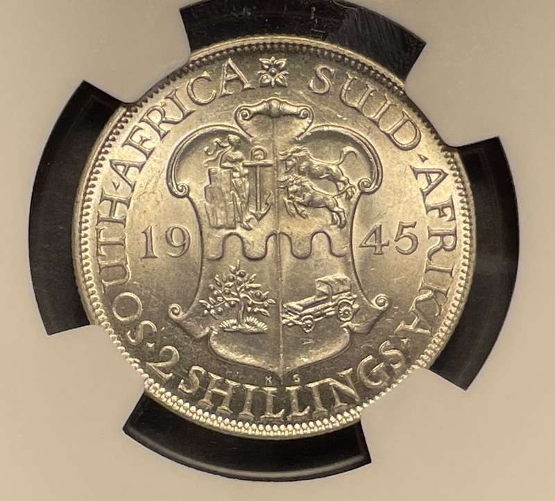 Rare 1945 SA Union silver 2 shilling coin NGC Graded MS61 - In my opinion it should be at least a 62
