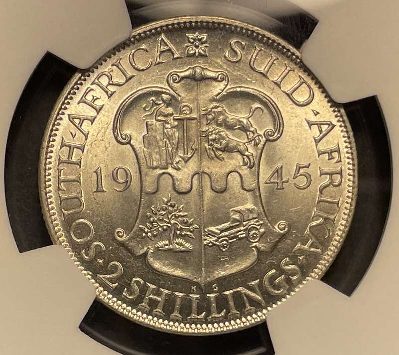Rare 1945 SA Union silver 2 shilling coin NGC Graded MS61 - In my opinion it should be at least a 62