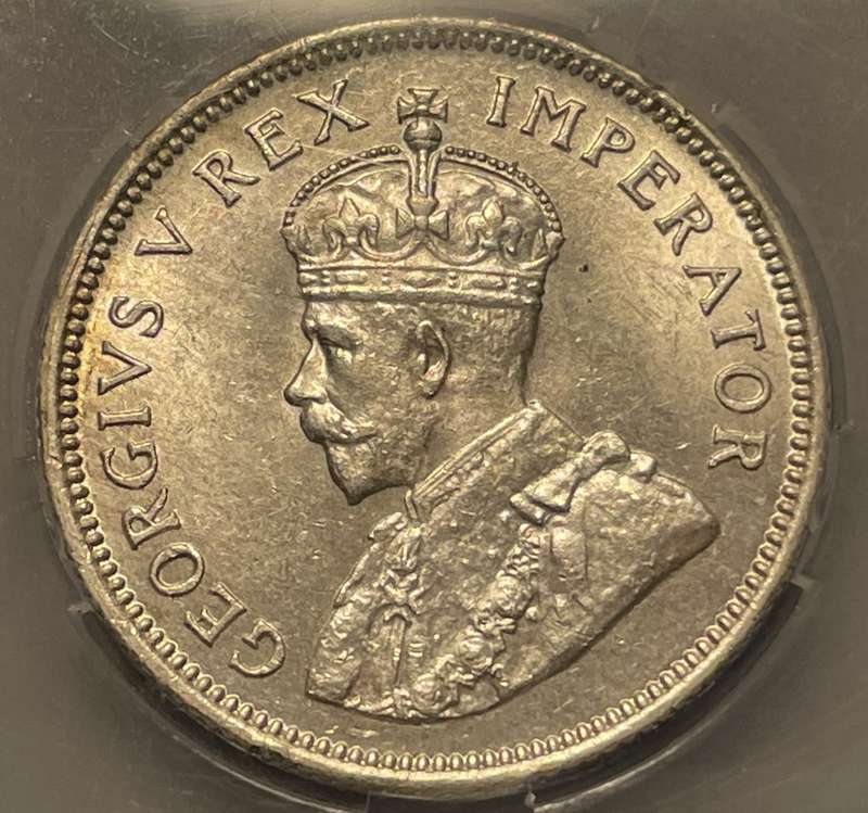 Rare MS 1932 SA Union silver shilling coin - Graded MS62 Cracked die by SANGS - High catalogue value
