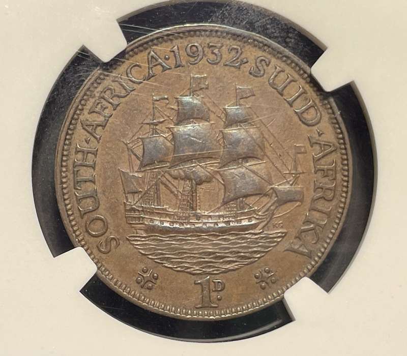 Rare 1932 SA Union 1 penny coin graded XF40 by NGC - The hardest date to find in high grades