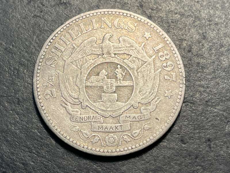 ZAR Silver 1897 Half-crown (2/6-) coin - President Kruger issue - Only 149,160 minted