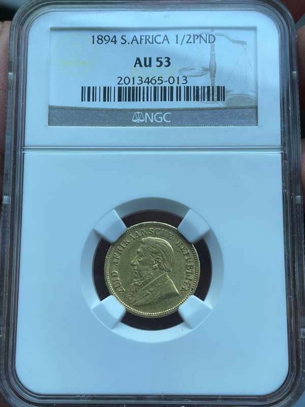 GOLD Kruger half pond coin of 1894 NGC graded AU53! - Only 39,187 Minted!