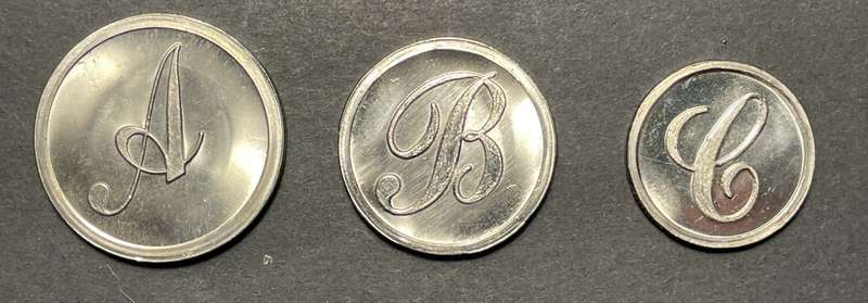 Scarce 1989 RSA Pattern coins - The 3 nickel denominations (R1, R2, R5) - UNC - Large A-C reverse