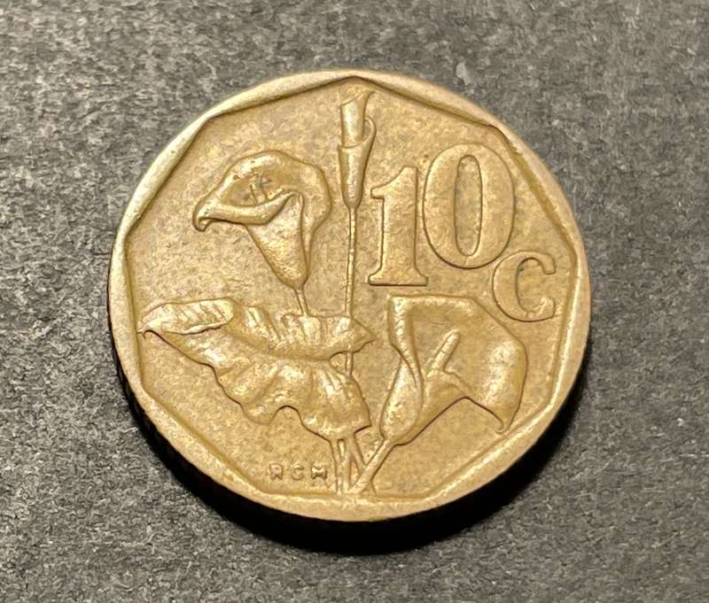 Rare Error 1993 RSA 10 cent coin with a Strange "Filled-Letter" Error ( #outh A#rica )