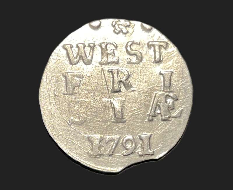 Scarce Error 1791/3 overdate silver 2 stuiver coin with a Clipped planchet error! - West Friesland