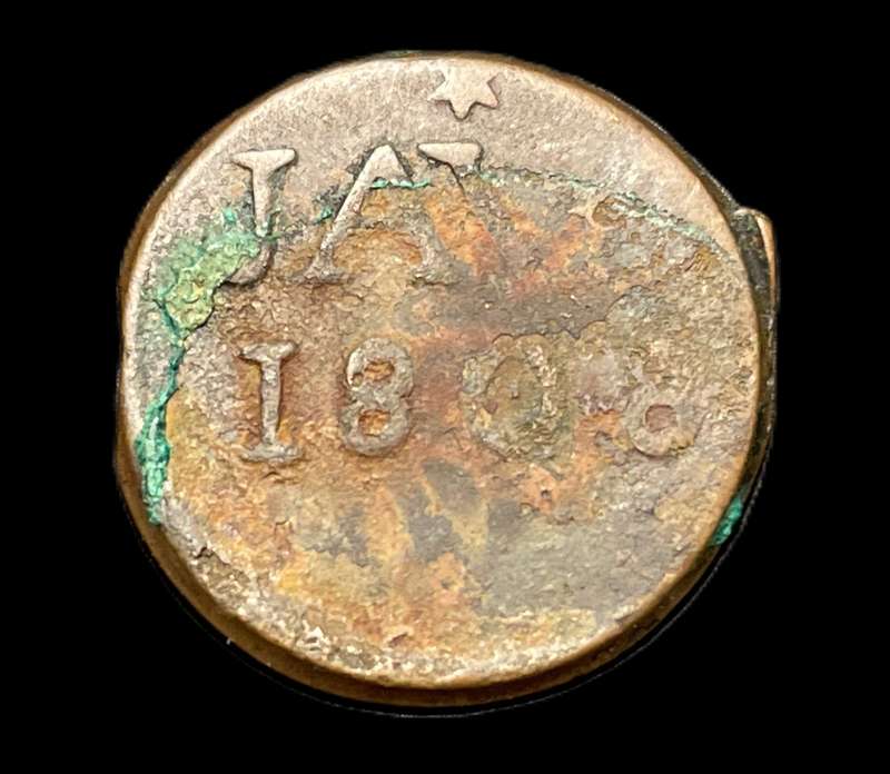 Scarce Error 1808 VOC 1 Duit Java coin with a Clipped planchet error! - Shipwreck coin
