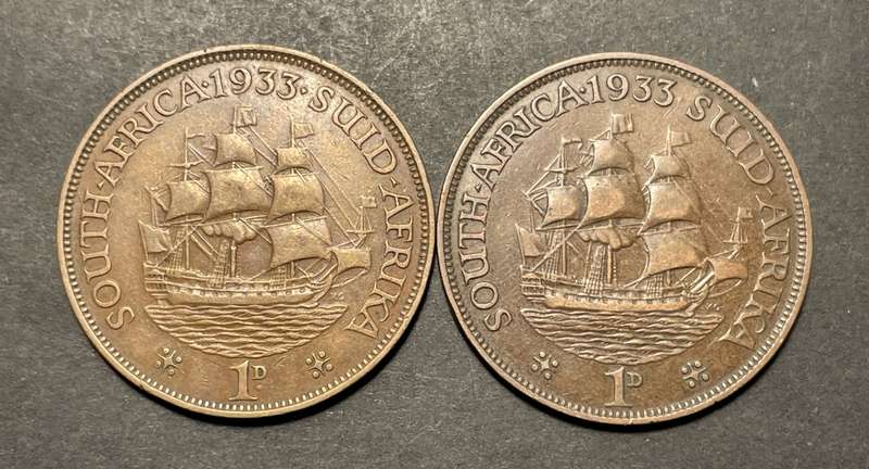 Scarce 1933 SA Union 1 penny coins in a fair condition - Price is per coin