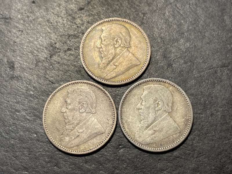 Lot of 3x Silver 1896 ZAR sixpence coins - Only 205,480 minted