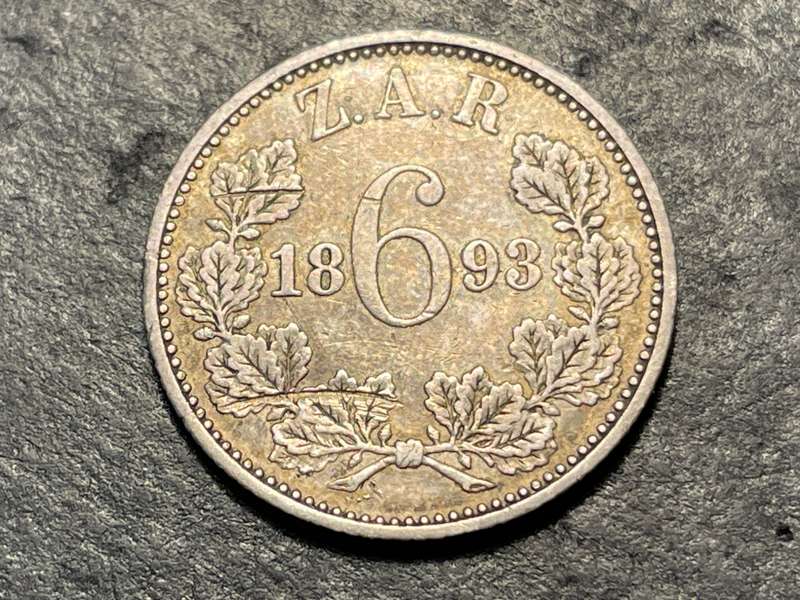 ZAR Silver 1893 Sixpence (6d) coin - President Kruger issue - Only 95,530 minted