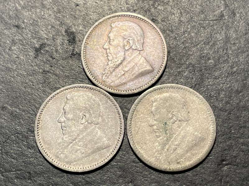 Collection of 3 Silver ZAR tickeys - 1893, 1895 and 1896
