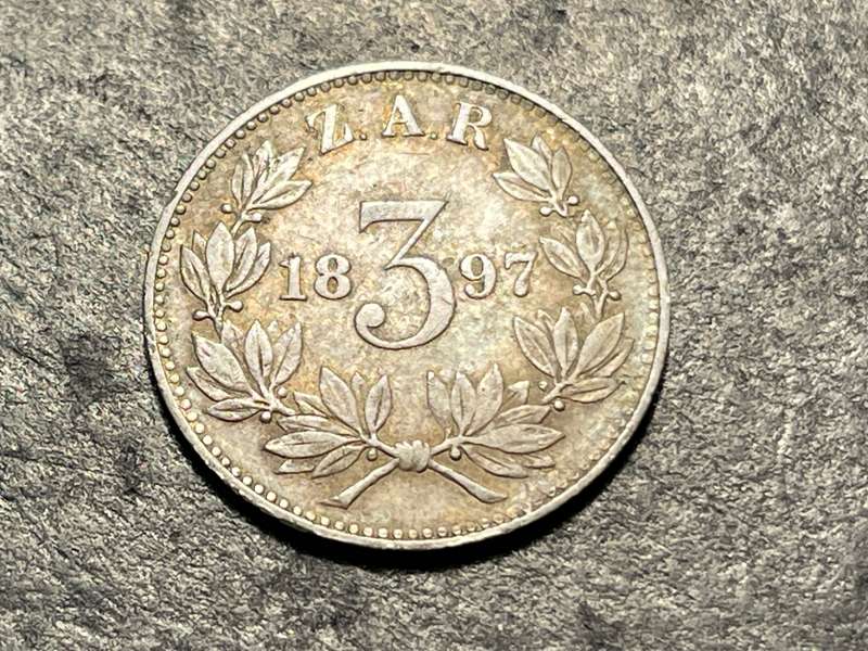 ZAR Silver 1897 Threepence (3d or tickey) coin - President Kruger issue - Only 200,600 minted