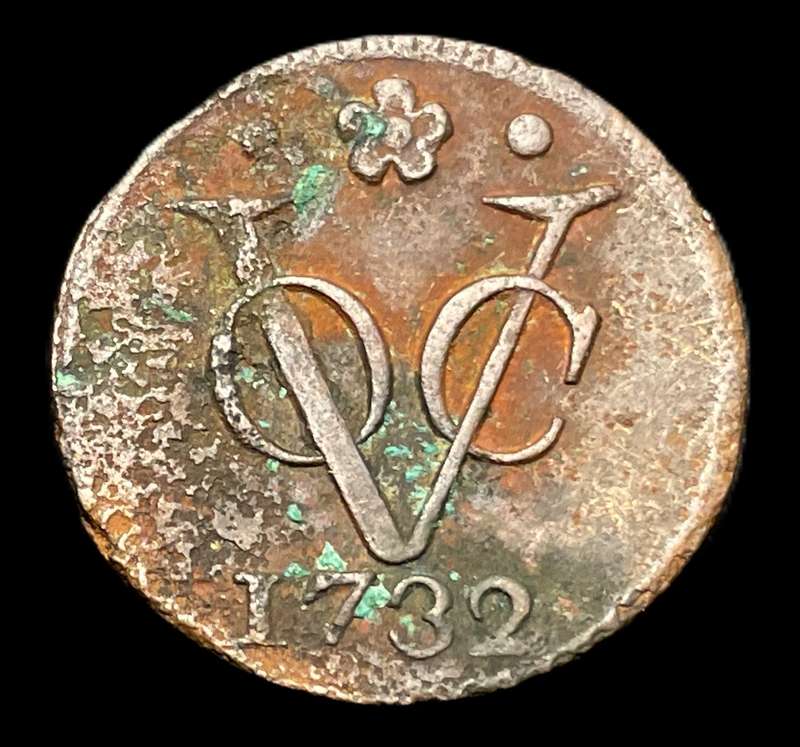 Scarce Old 1732 VOC Holland Copper 1 Duit coin