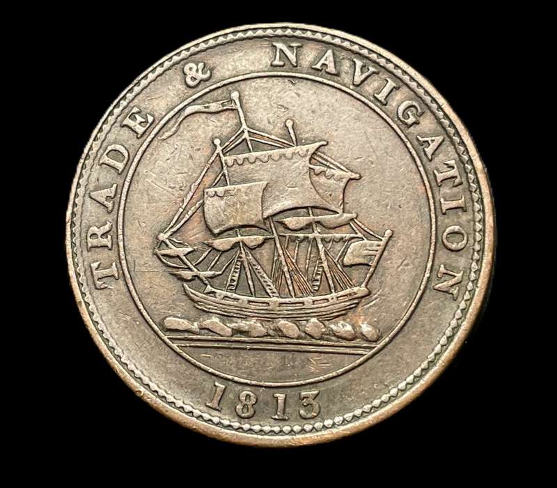 Scarce old 1813 Canadian ½ Penny Token - Very Good Condition for a 200+ year old token