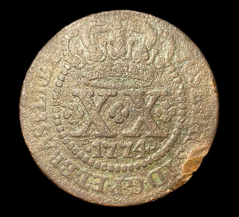 Scarce Old 1774 Brazilian XX (20) Réis large coin