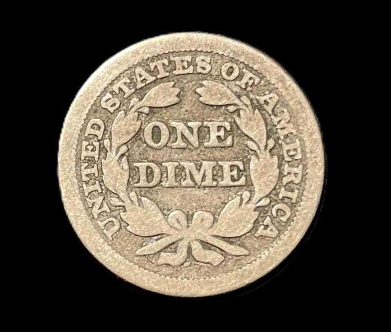 Scarce 1854 USA Silver 1 Dime old coin - Catalogue value of $35 in F