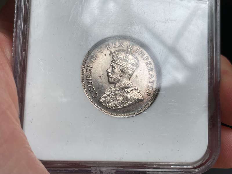 Catalogued at R20,000 in UNC | Beautiful 1924 South African silver shilling coin NGC graded MS63!