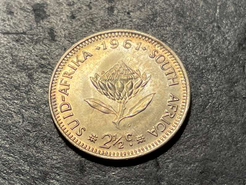Perfect Uncirculated 1961 Silver South African 2 1/2 cent coin