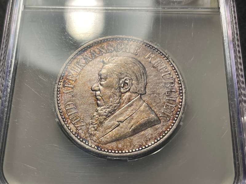 Rarest ZAR halfcrown coin - 1893 Silver Kruger 2 1/2 shillings coin SANGS graded XF45