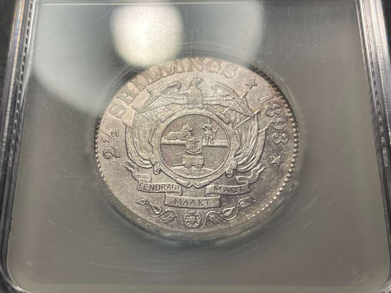 Rarest ZAR halfcrown coin - 1893 Silver Kruger 2 1/2 shillings coin SANGS graded XF45