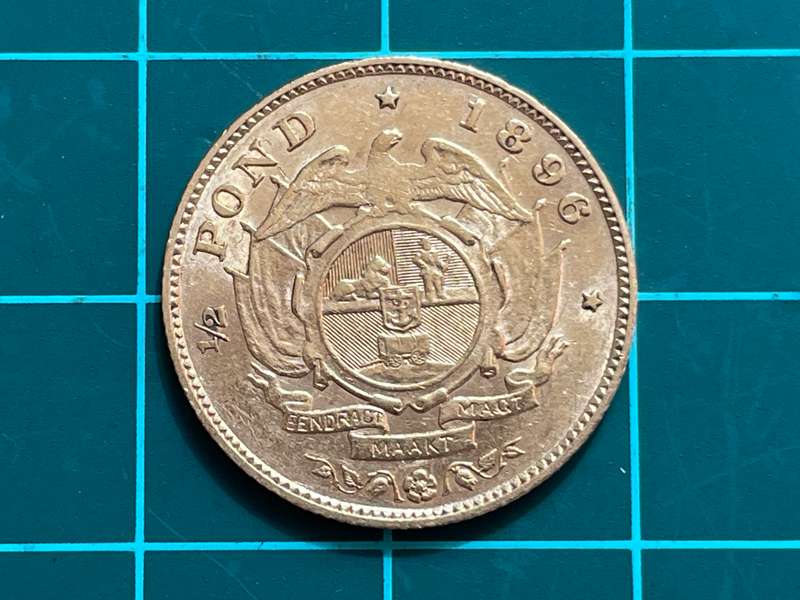 GOLD Paul Kruger ZAR half pond of 1896 - Solid 22 carat gold - Low mintage of only 103,600