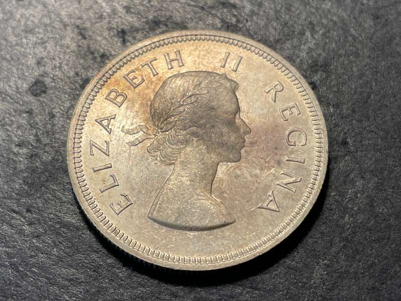 Uncirculated Silver 1956 South African half crown coin - Excellent condition