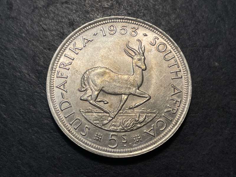 Solid Silver South African 5 shillings (crown) coin of 1953 - Very nice
