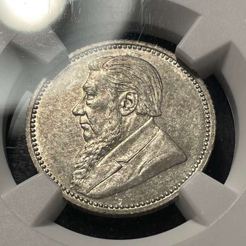1892 ZAR Silver 6 pence coin NGC graded AU55 - Low mintage and high catalogue value